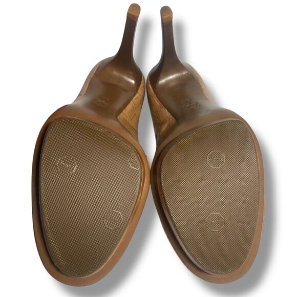 Tory Burch Women Tan Brown Croc Embossed Leather Platform Pumps Heels Size 8 M - Picture 14 of 16